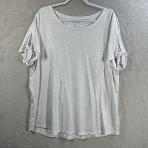 Talbots Linen Blend Short Sleeve Top Plus Size 2X  Ivory Shimmer